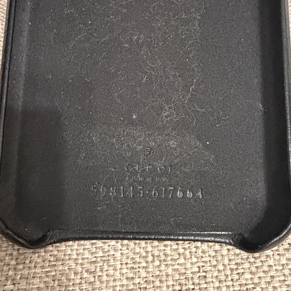 Black Leather Phone Case with Gold GG Logo